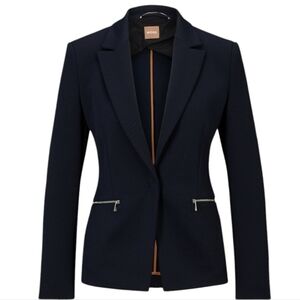 Hugo Boss Regular Fit Navy Blue Stretch Twill Blazer Jacket Zippered Poc…